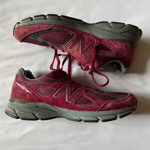 New Balance 990 Gray and Maroon Sneakers